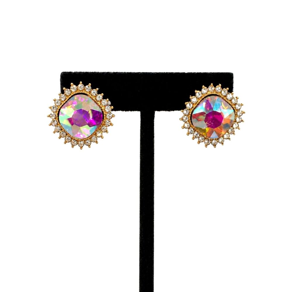 SAKS FIFTH AVENUE Earrings AB Crystal Rhinestone Halo Statement NWT